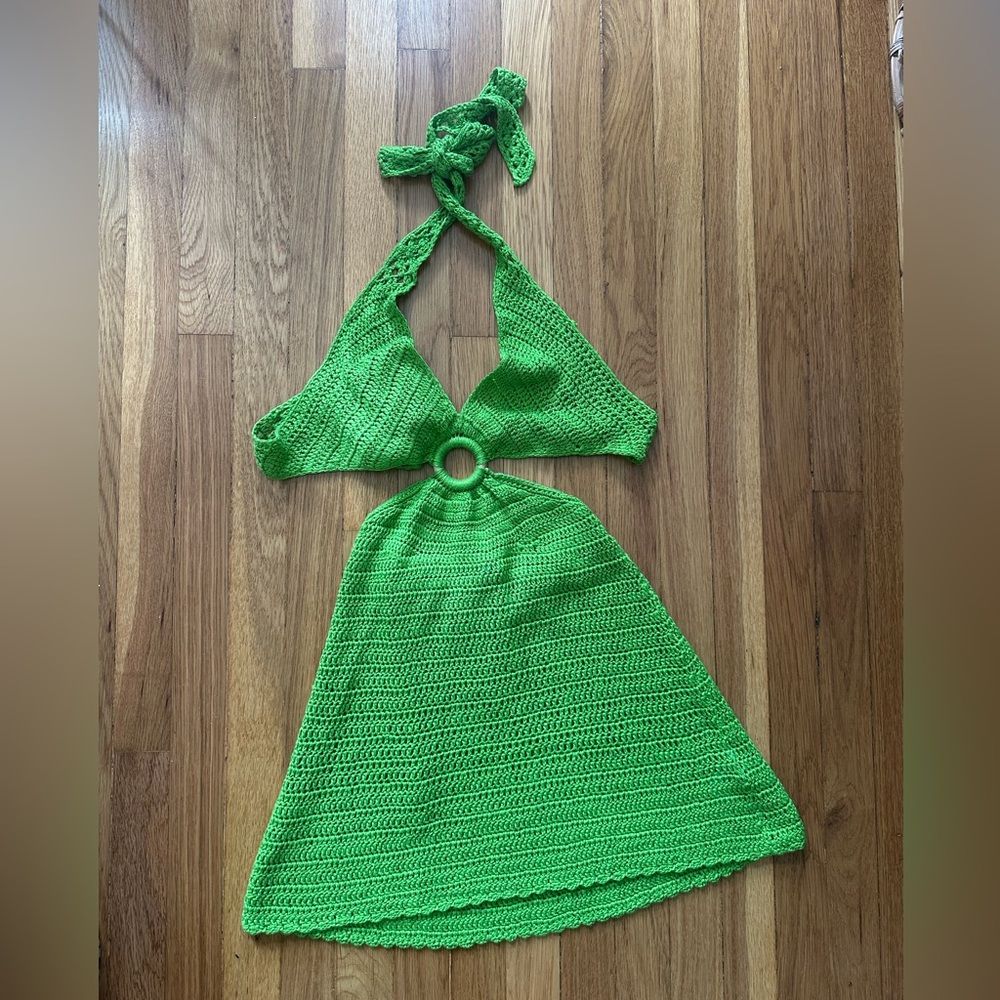 Green Crochet Halter Dress